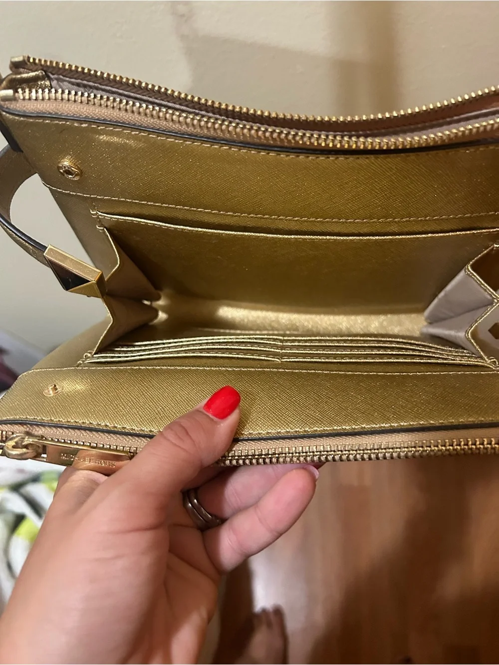 Michael Kors Metallic Gold Crossbody Bag with Stud Accents